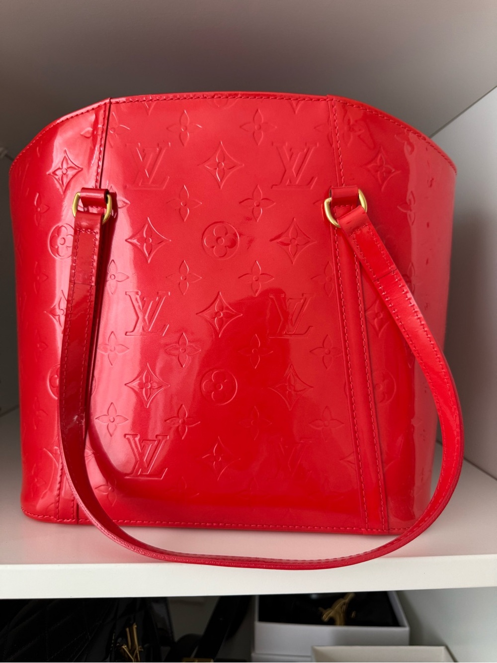 Louis Vuitton Bright Red Vernis Monogram Shoulder Tote